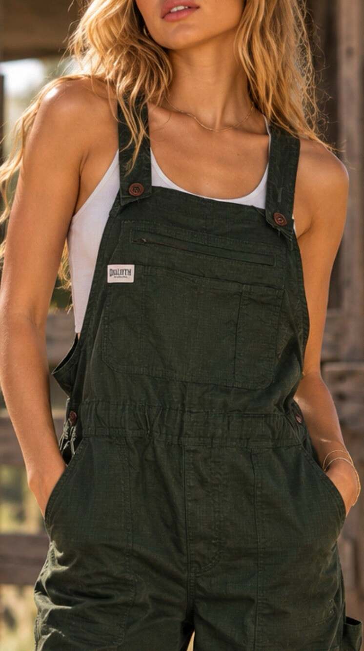 Duluth Trading Co Women’s L Green Utility Overalls Bib Cargo Pants Gardening